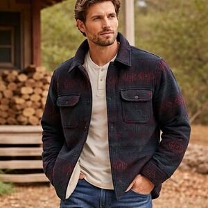 Jachs New York Sherpa Lined Aztec Wool Blend Shirt Jacket Mens L Southwestern
